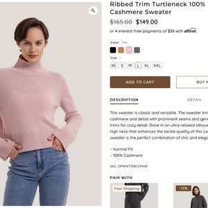 Gentle Herd Ribbed Trim Turtleneck 100% Cashmere Sweater NWT